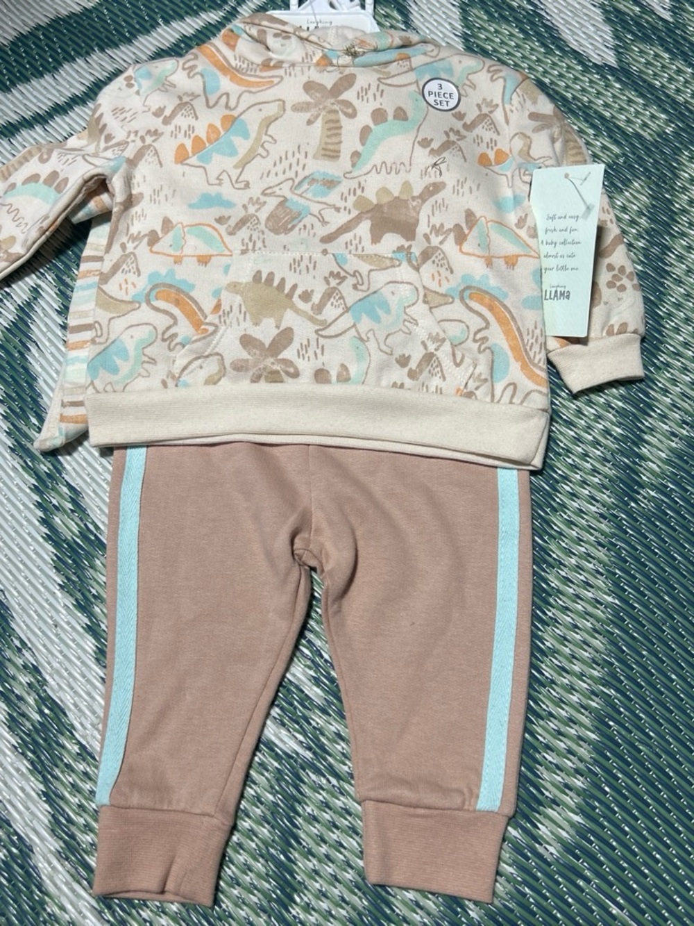 Kids Matching Set - Neutral Dino Print Top and Taupe Joggers